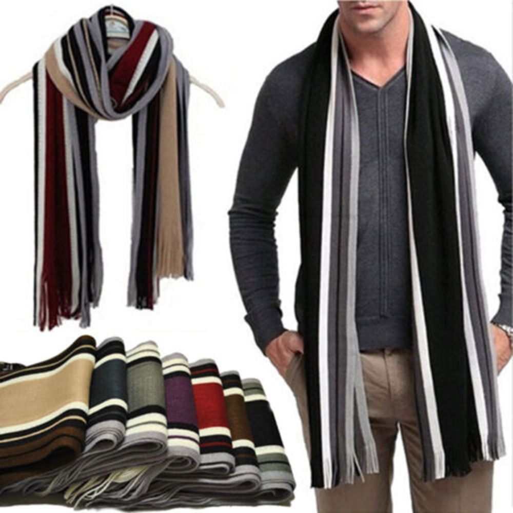 Wool Scarf Men - Cachemire hommes rayé écharpe mode épais